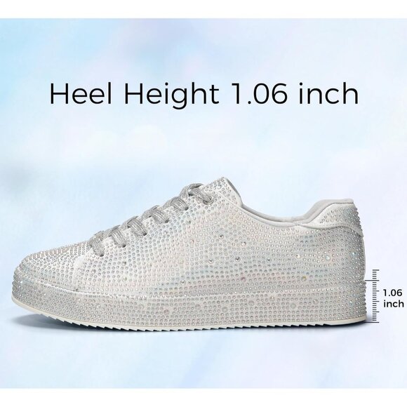 Women's Silver Platform Rhinestone Fashion Glitter Sneakers Sparkly Shiny Shoes - Picture 4 of 9